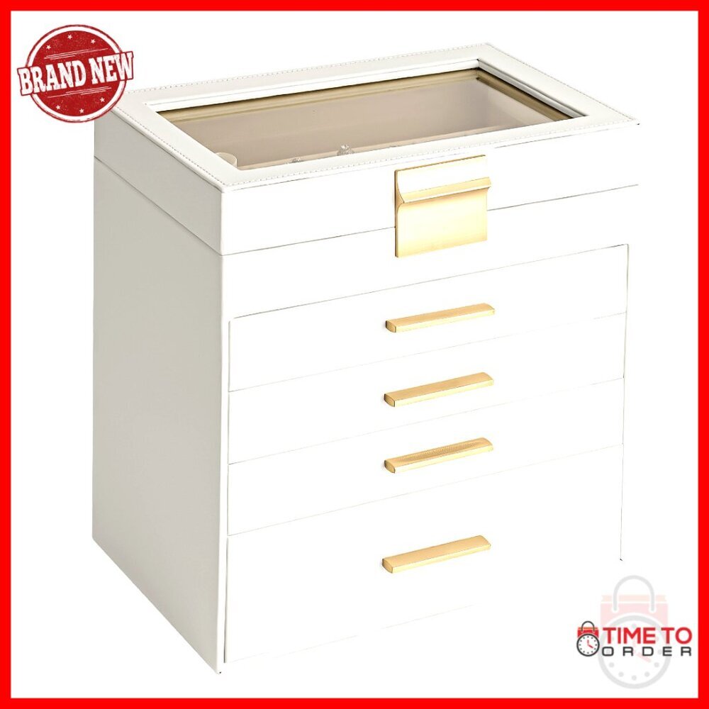 5-Layer Jewelry Storage Box with Glass Lid, 4 Drawers, Large Capacity Organizer